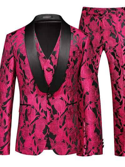 Men's Jacquard Blazer Suit Jacket One Button Party Banquet Formal Outfit in Red - product view