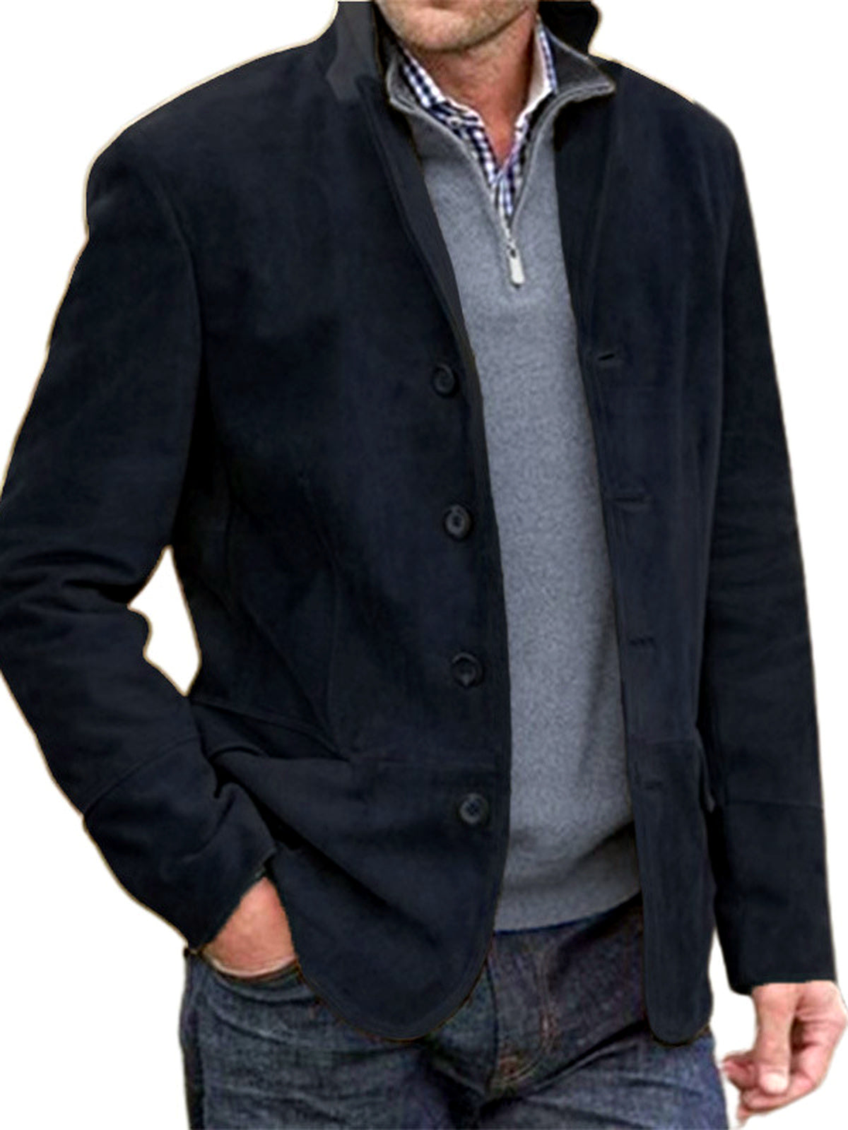 Men's Lapel Collar Woven Long Sleeve Shirt Casual Winter in Black - product view