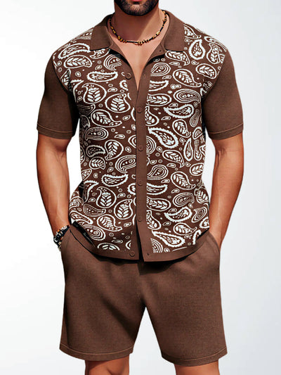 Men's Lyocell Cotton Casual Bermuda Shorts Elastic Waist Summer Shorts in Brown - product view
