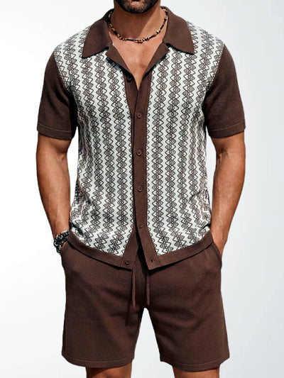 Men's Lyocell Cotton Casual Bermuda Shorts Elastic Waist Summer Shorts in Brown - product view