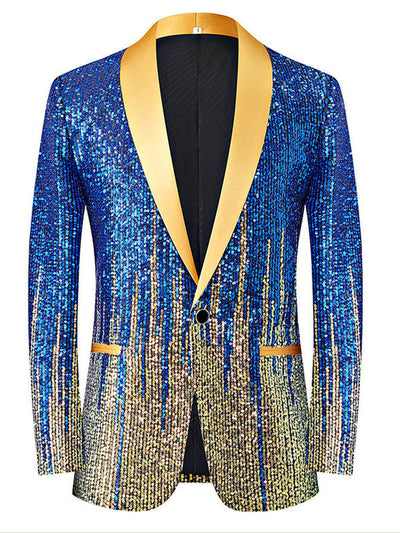 Men's Slim Fit Blazer for Everyday Smart-Casual Wear in Gold / Blue - product view