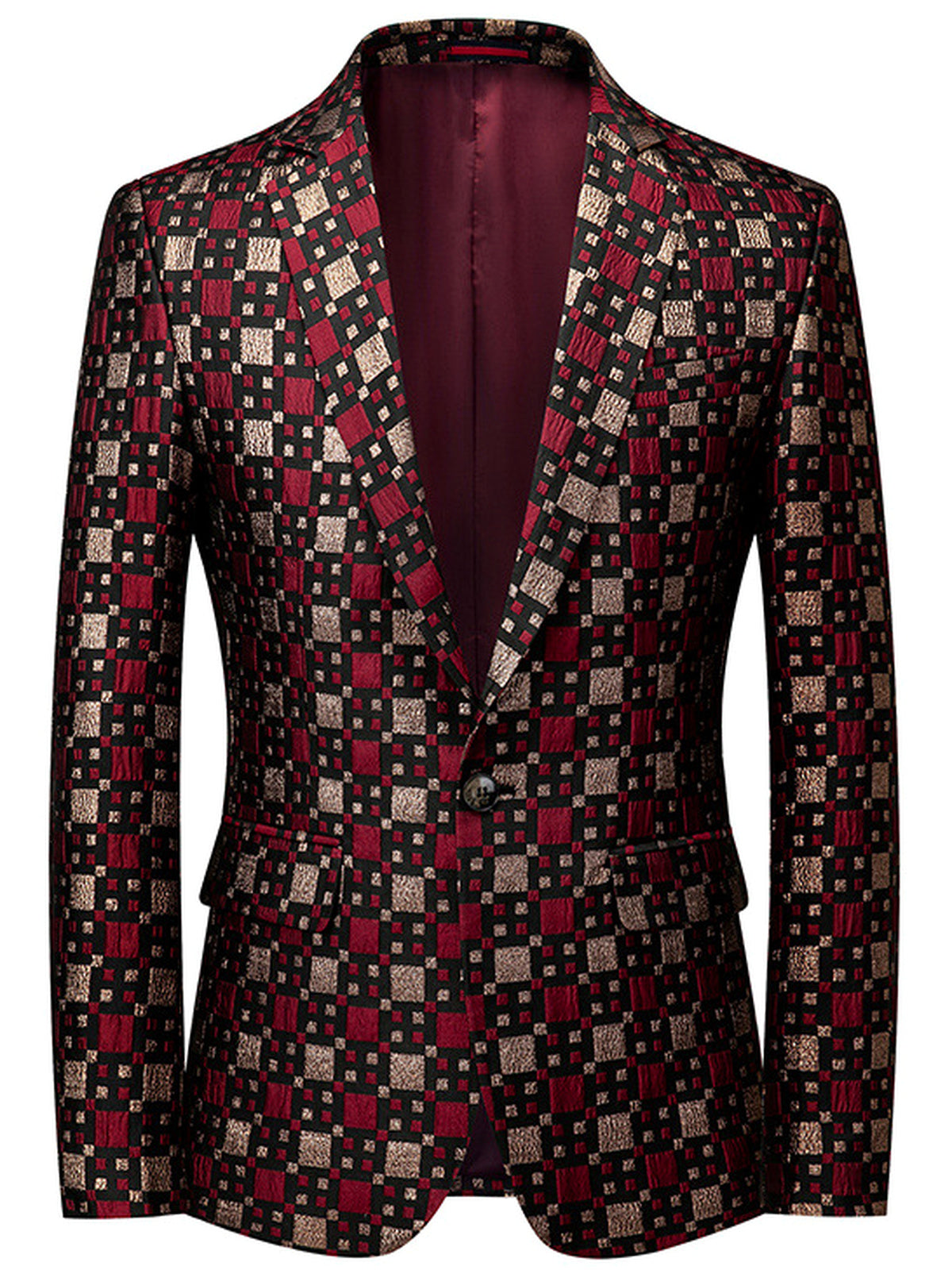 Men's Jacquard Blazer Suit Jacket One Button Party Banquet Formal Outfit in Red - product view