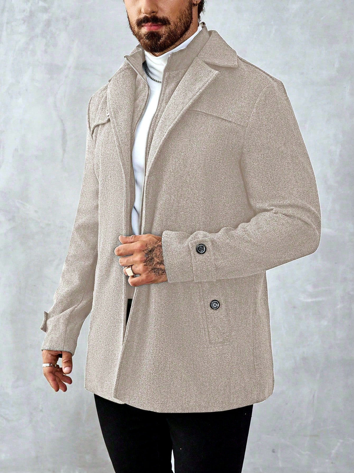 Men's Lapel Collar Mid-Length Jacket for Everyday Smart-Casual Wear in Apricot - product view