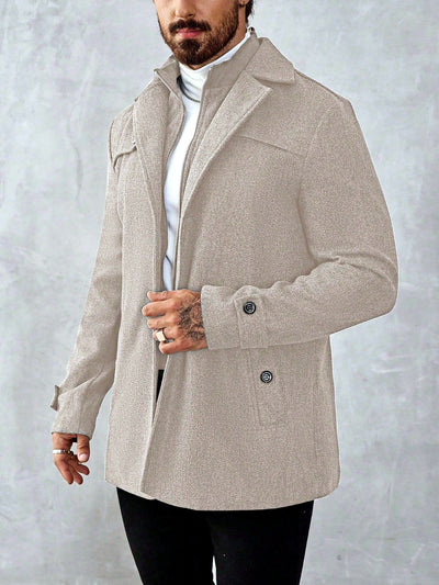 Men's Lapel Collar Mid-Length Jacket for Everyday Smart-Casual Wear in Apricot - product view