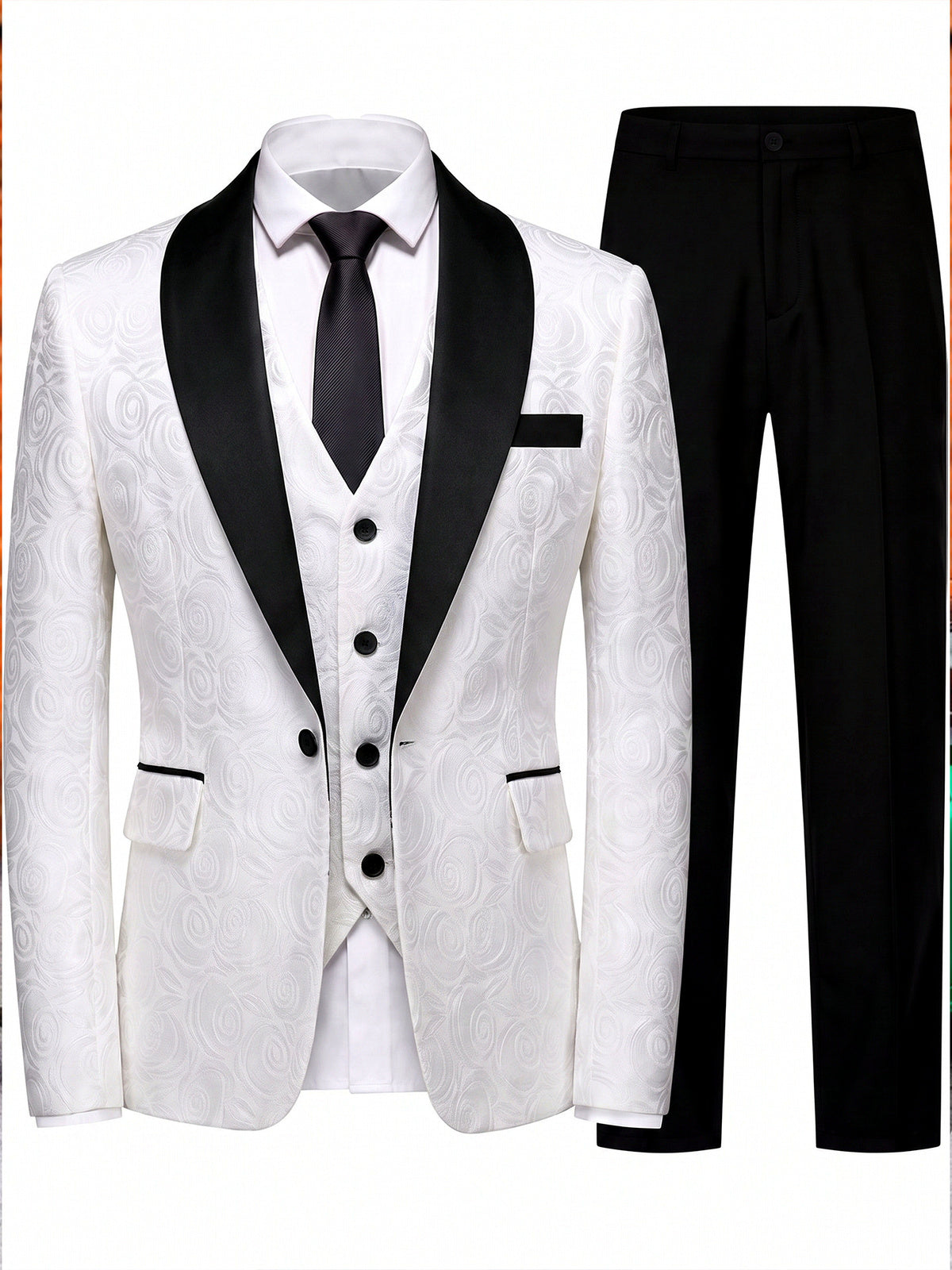 Men's Jacquard Blazer Suit Jacket One Button Party Banquet Formal Outfit in White[] - product view