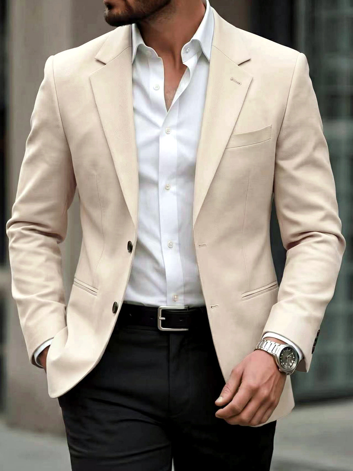 Men's Jacquard Blazer Suit Jacket One Button Party Banquet Formal Outfit in Apricot - product view