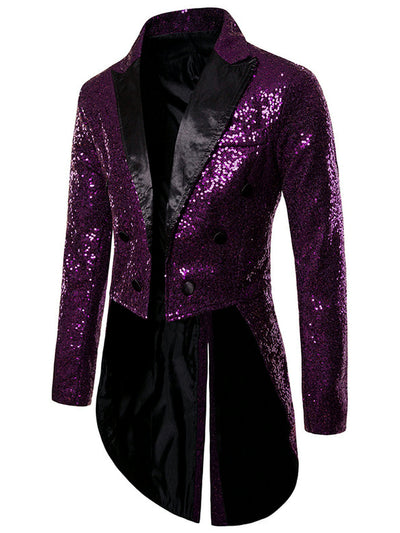 Men's Jacquard Blazer Suit Jacket One Button Party Banquet Formal Outfit in Purple - product view