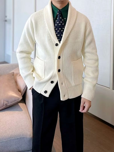 Men's V-Neck Long Sleeve Knit Cardigan Casual in Apricot - product view