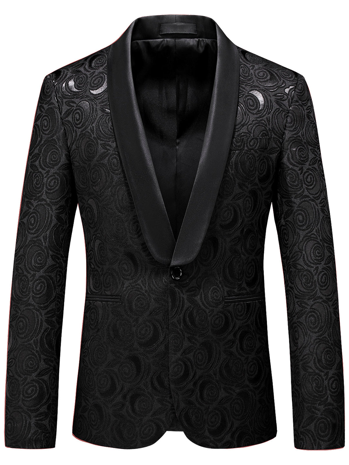 Men's Lapel Collar Solid Color Slim Fit Long Sleeve Blazer for Everyday Smart-Casual Wear in Black - product view