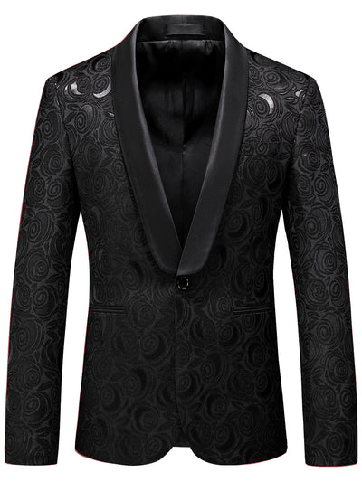 Men's Lapel Collar Solid Color Slim Fit Long Sleeve Blazer for Everyday Smart-Casual Wear in Black - product view