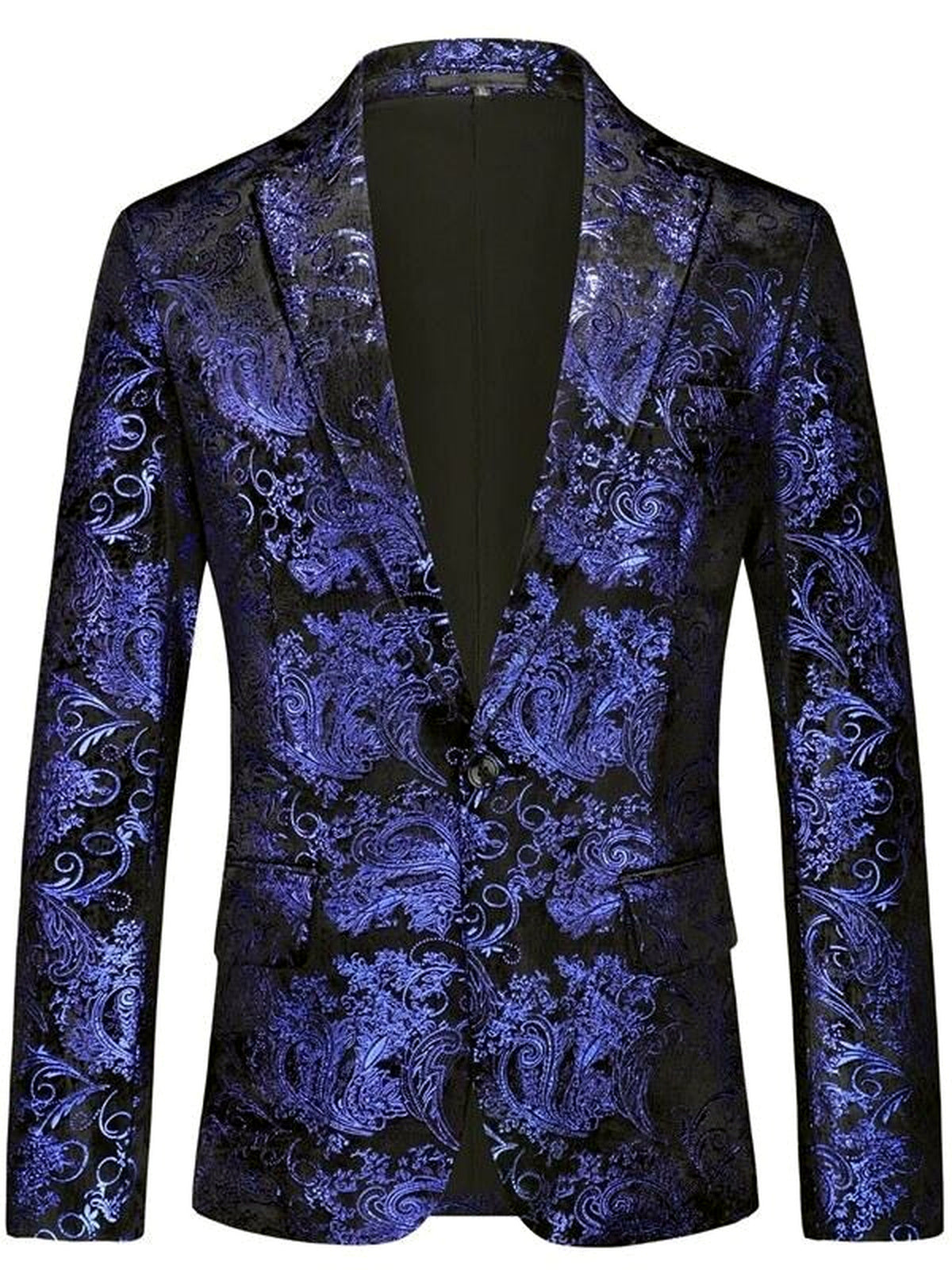 Men's Printed Slim Fit Single-Breasted Blazer for Everyday Smart-Casual Wear in Sapphire Blue - product view