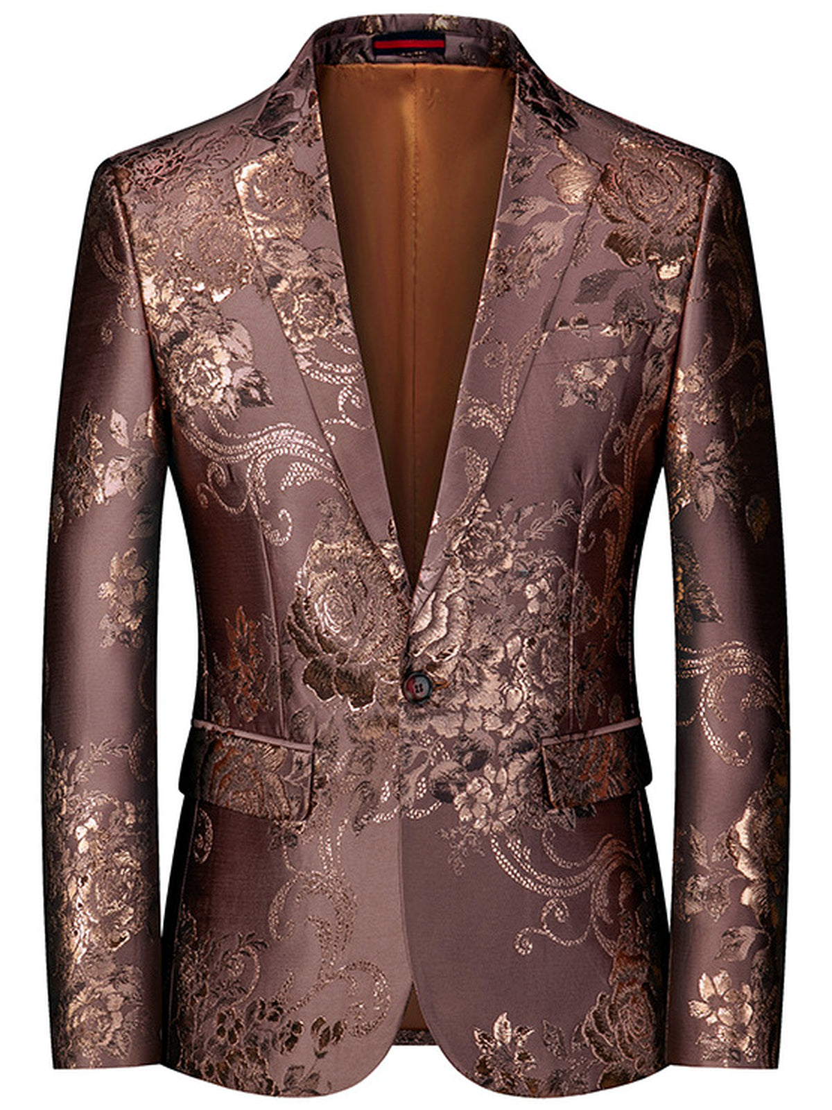 Men's Jacquard Blazer Suit Jacket One Button Party Banquet Formal Outfit in Coffee Brown - product view