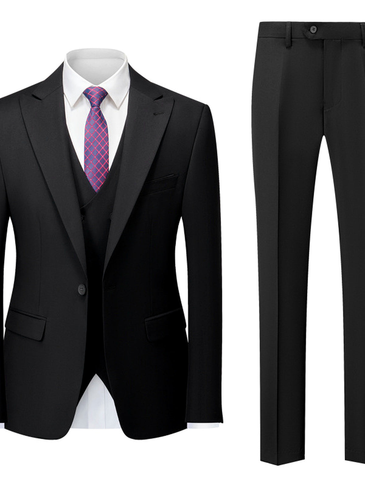 Men's Lightweight Business Blazer and Pants Set Casual Suit Outfit in Black - product view