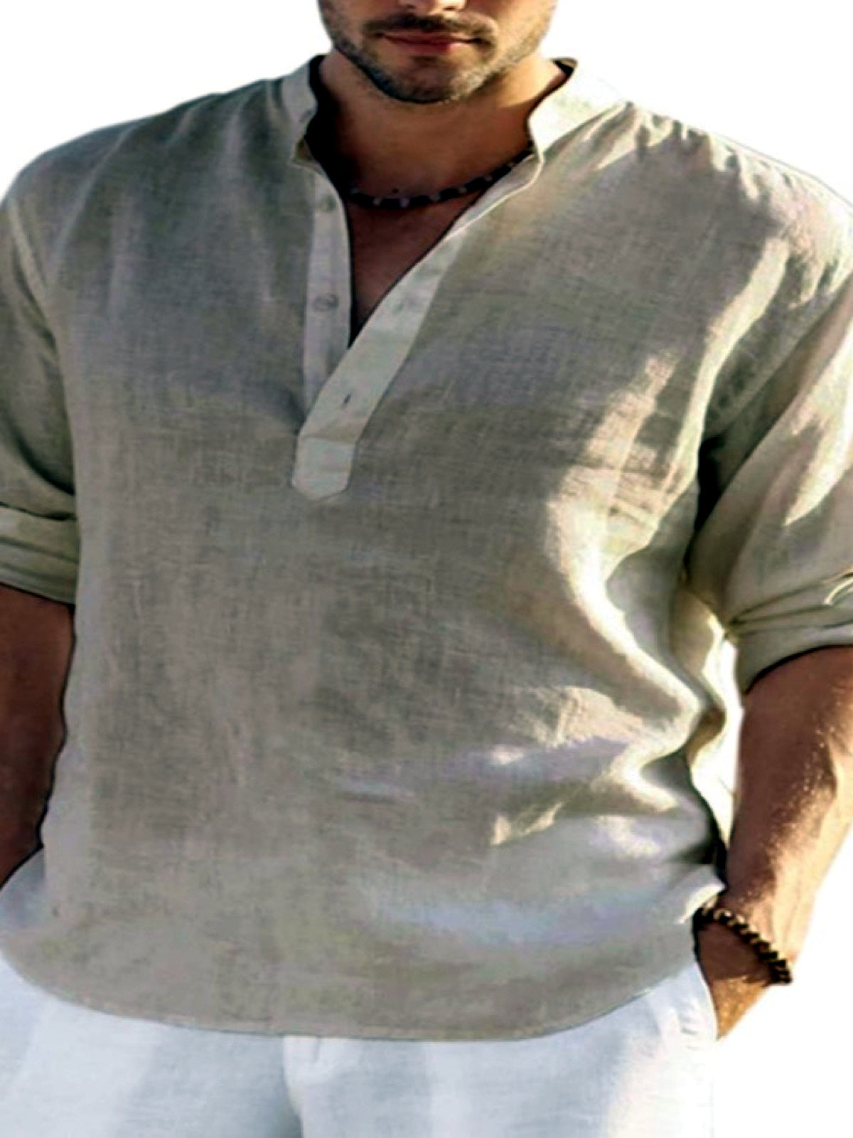 Men's Quick-Dry Henley Short Sleeve T-Shirt in Khaki - product view