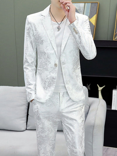 Men's Lightweight Business Blazer and Pants Set Casual Suit Outfit in 1999White（+） - product view