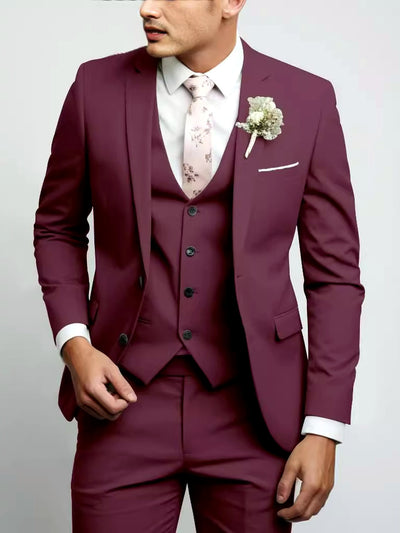 Men's Lightweight Business Blazer and Pants Set Casual Suit Outfit in Burgundy - product view