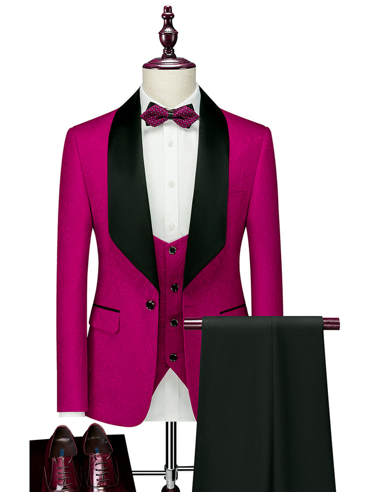 Men's Lightweight Business Blazer and Pants Set Casual Suit Outfit in Rose Red - product view