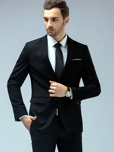 Men's Lightweight Business Blazer and Pants Set Casual Suit Outfit in Black - product view
