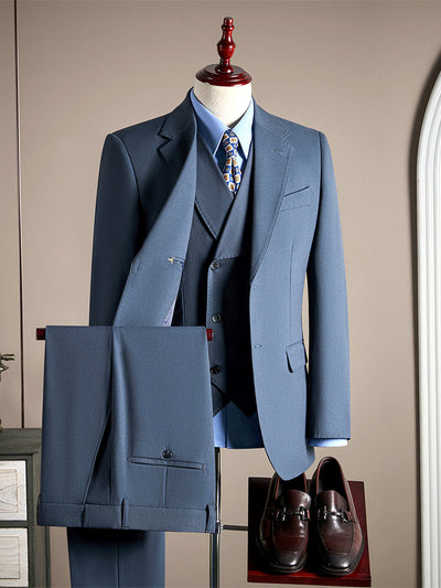 Men's Lightweight Business Blazer and Pants Set Casual Suit Outfit in Blue - product view