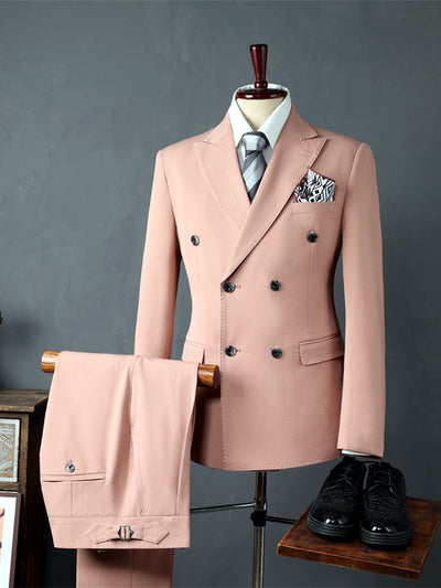 Men's Lightweight Business Blazer and Pants Set Casual Suit Outfit in Pink（+） - product view