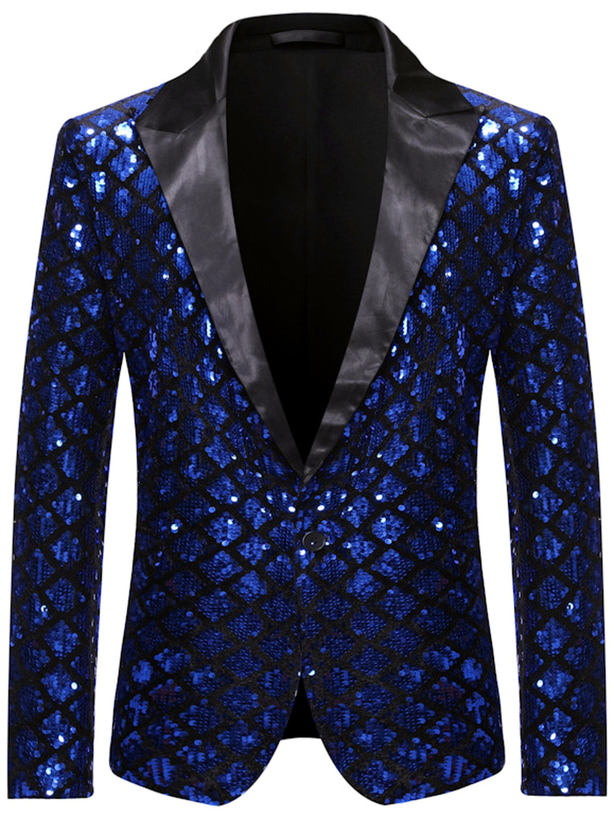 Men's Jacquard Blazer Suit Jacket One Button Party Banquet Formal Outfit in Royal Blue - product view