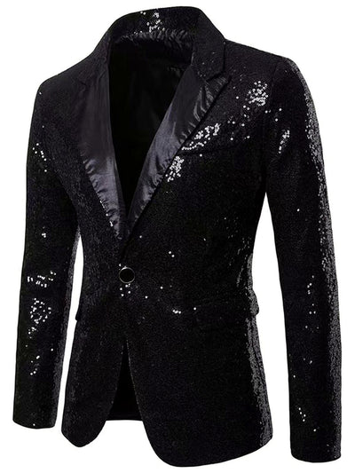 Men's Slim Fit Long Sleeve Blazer for Everyday Smart-Casual Wear in Black - product view