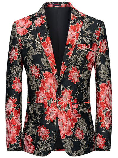 Men's Jacquard Blazer Suit Jacket One Button Party Banquet Formal Outfit in Red - product view