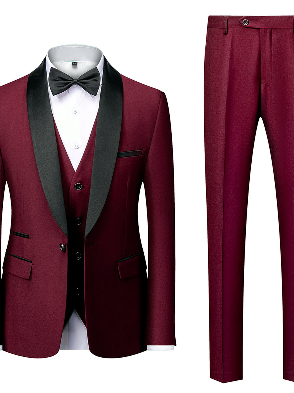 Men's Lightweight Business Blazer and Pants Set Casual Suit Outfit in Burgundy - product view