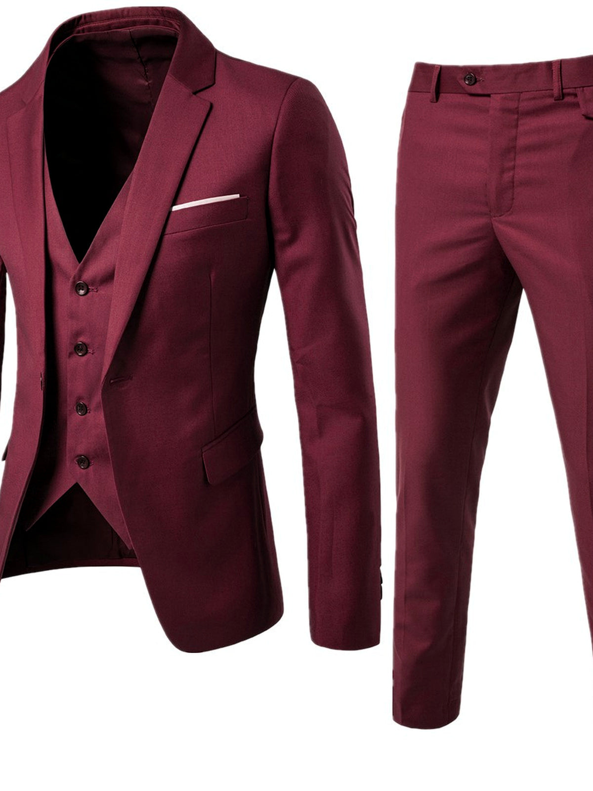 Men's Lightweight Business Blazer and Pants Set Casual Suit Outfit in Burgundy - product view