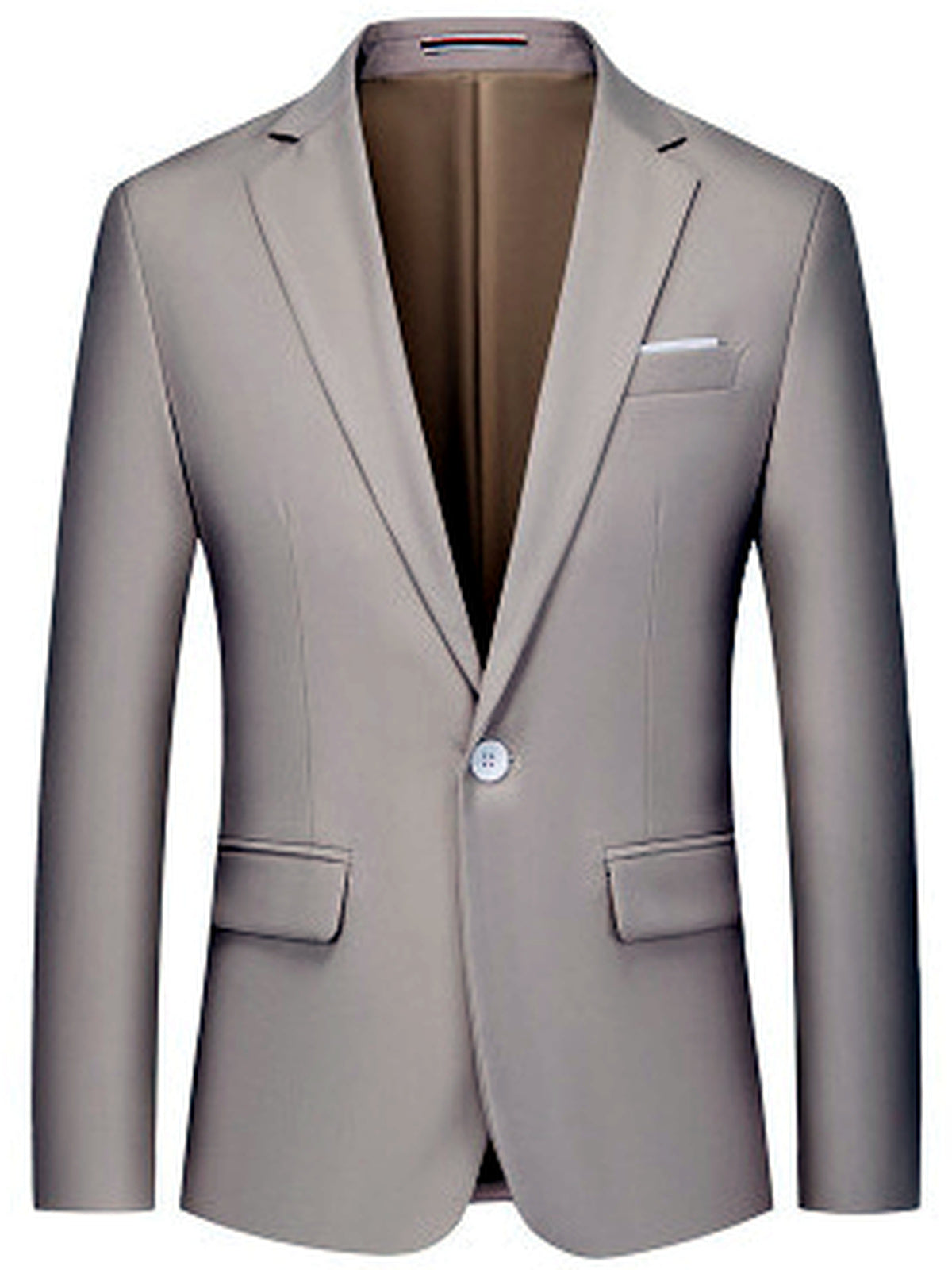 Men's Solid Color Slim Fit Long Sleeve Blazer for Everyday Smart-Casual Wear in Khaki - product view
