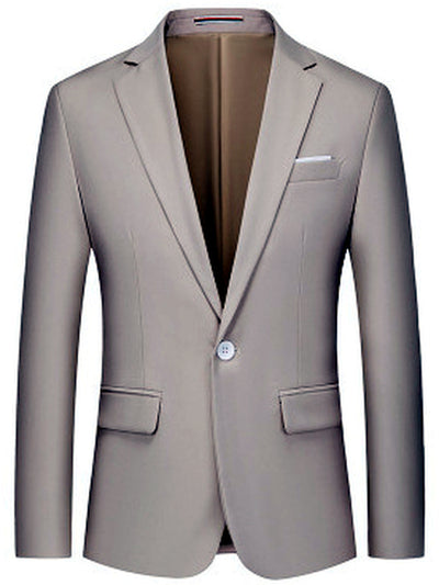Men's Solid Color Slim Fit Long Sleeve Blazer for Everyday Smart-Casual Wear in Khaki - product view