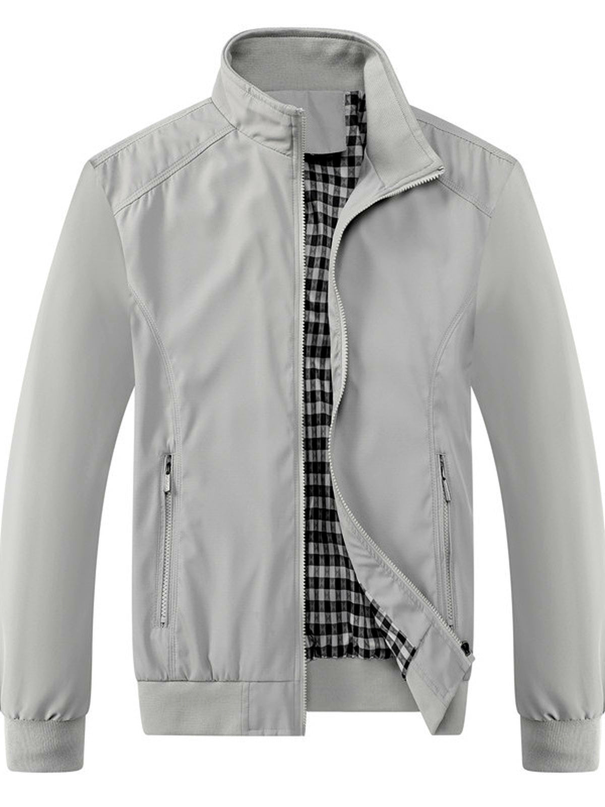 Men's Lapel Collar Slim Fit Long Sleeve Jacket for Everyday Smart-Casual Wear in Light Gray - product view