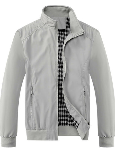 Men's Lapel Collar Slim Fit Long Sleeve Jacket for Everyday Smart-Casual Wear in Light Gray - product view