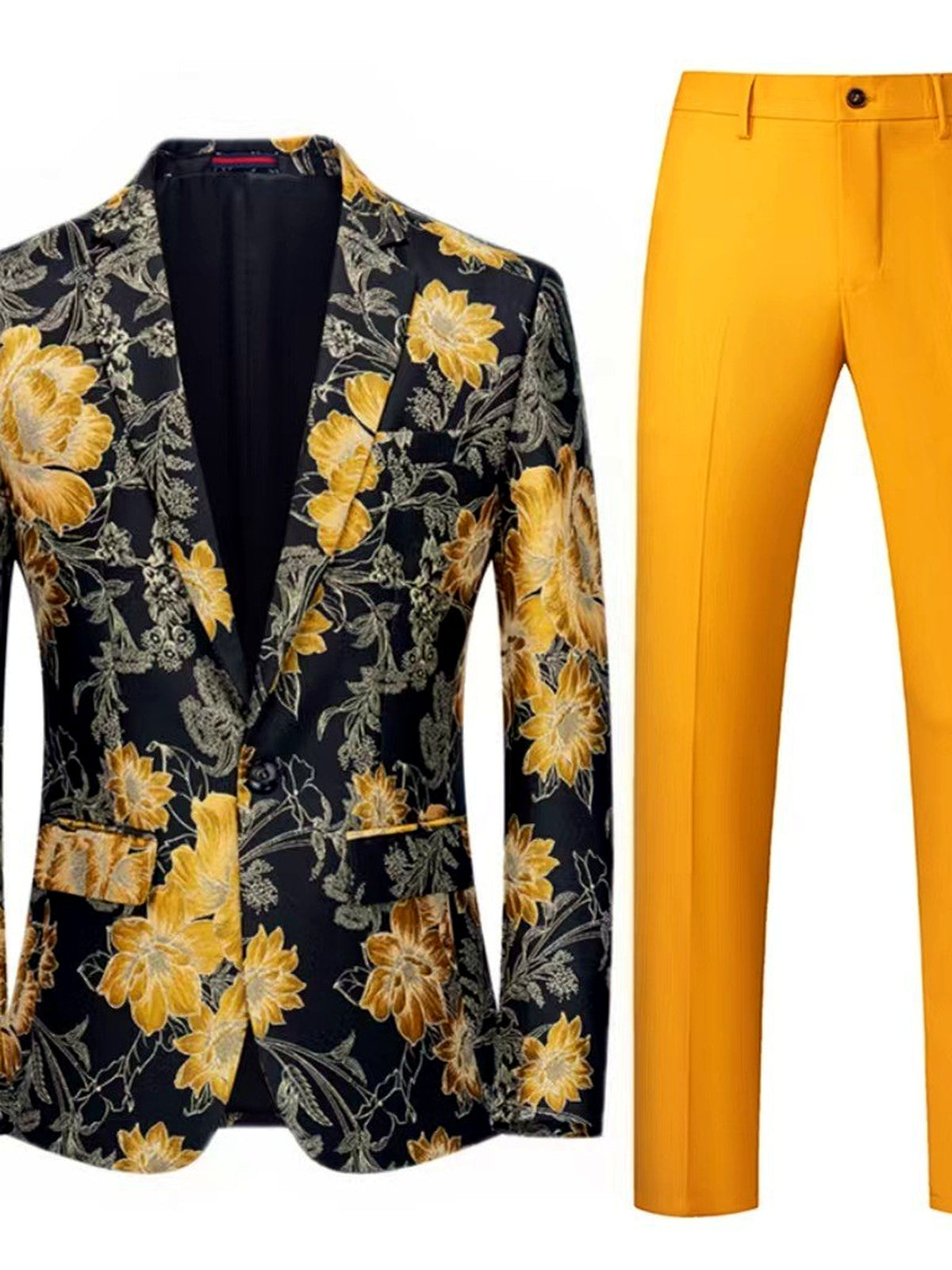 Men's Jacquard Blazer Suit Jacket One Button Party Banquet Formal Outfit in Gold+Yellow - product view