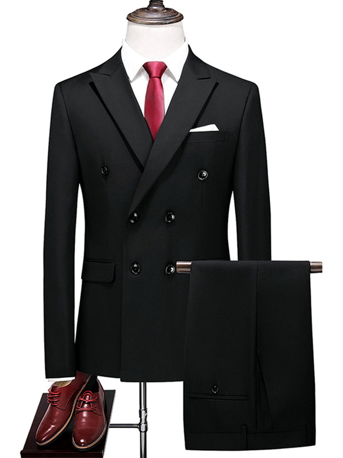 Men's Lightweight Business Blazer and Pants Set Casual Suit Outfit in Black - product view