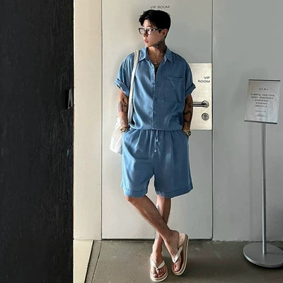 Men's Lyocell Cotton Casual Bermuda Shorts Elastic Waist Summer Shorts product image