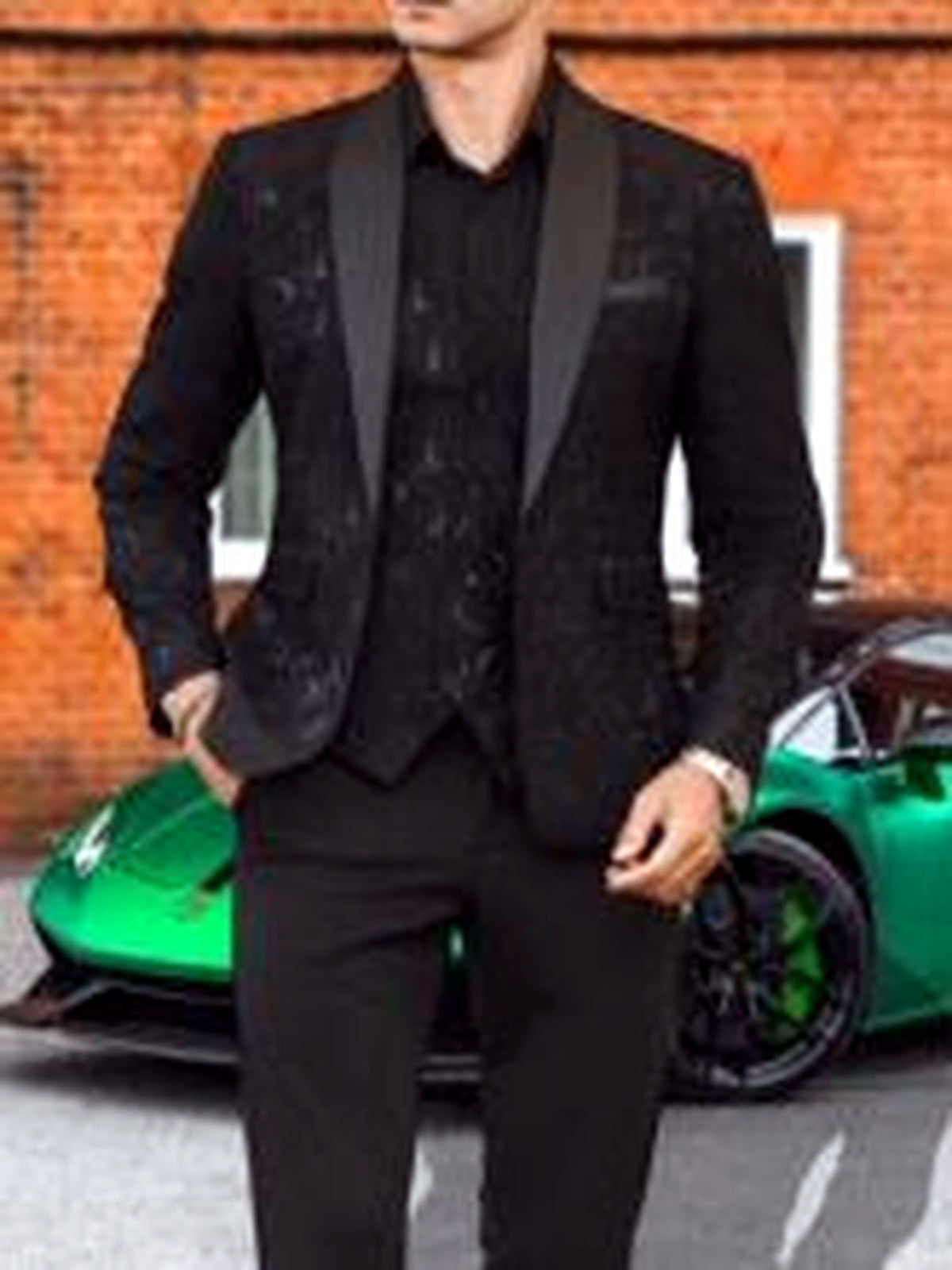 Men's Jacquard Blazer Suit Jacket One Button Party Banquet Formal Outfit - product detail view 1