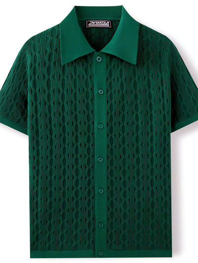 Men's Jacquard Knit Short Sleeve Polo Shirt Business Casual Summer Top - product detail view 1
