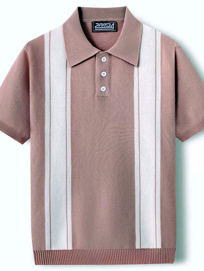 Men's Striped Jacquard Knit Short Sleeve Polo Shirt Business Casual Summer Top - product detail view 1