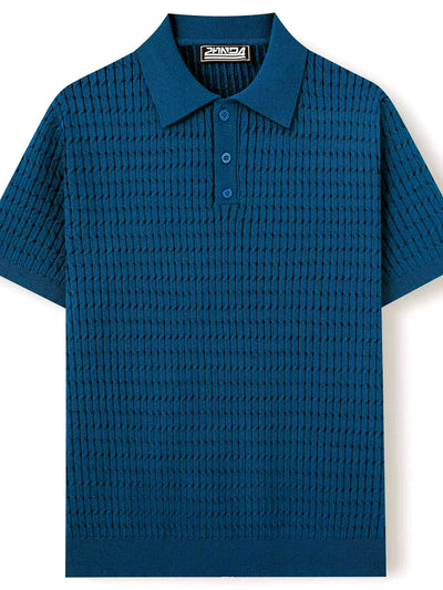 Men's Jacquard Knit Short Sleeve Polo Shirt Business Casual Summer Top - product detail view 1