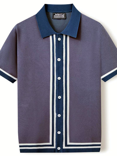 Men's Striped Jacquard Knit Short Sleeve Polo Shirt Business Casual Summer Top - product detail view 1