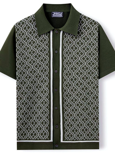 Men's Jacquard Knit Short Sleeve Polo Shirt Business Casual Summer Top - product detail view 1