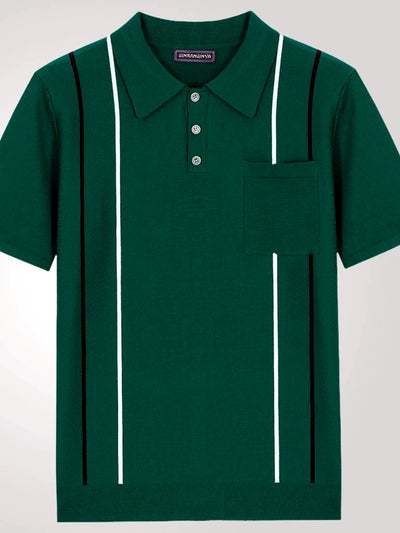 Men's Striped Jacquard Knit Short Sleeve Polo Shirt Business Casual Summer Top - product detail view 1