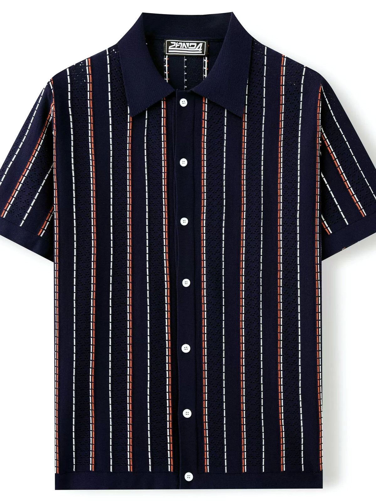 Men's Striped Jacquard Knit Short Sleeve Polo Shirt Business Casual Summer Top - product detail view 1