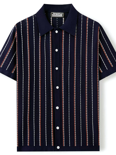 Men's Striped Jacquard Knit Short Sleeve Polo Shirt Business Casual Summer Top - product detail view 1