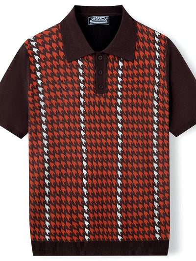 Men's Jacquard Knit Short Sleeve Polo Shirt Business Casual Summer Top - product detail view 1