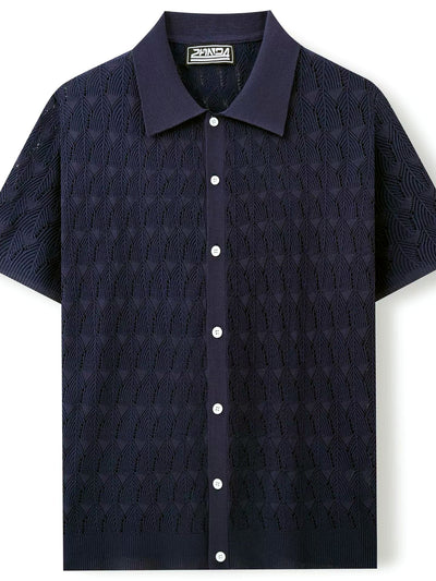 Men's Jacquard Knit Short Sleeve Polo Shirt Business Casual Summer Top - product detail view 1
