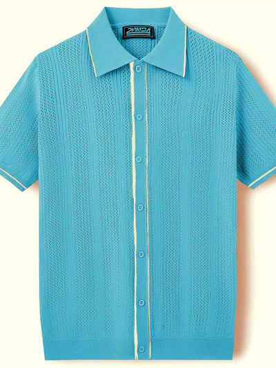 Men's Jacquard Knit Short Sleeve Polo Shirt Business Casual Summer Top - product detail view 1