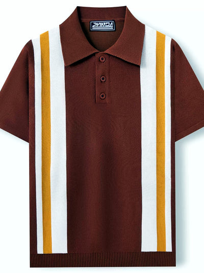 Men's Striped Jacquard Knit Short Sleeve Polo Shirt Business Casual Summer Top - product detail view 1