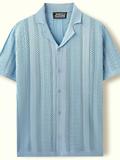 Men's Jacquard Knit Short Sleeve Polo Shirt Business Casual Summer Top - product detail view 1